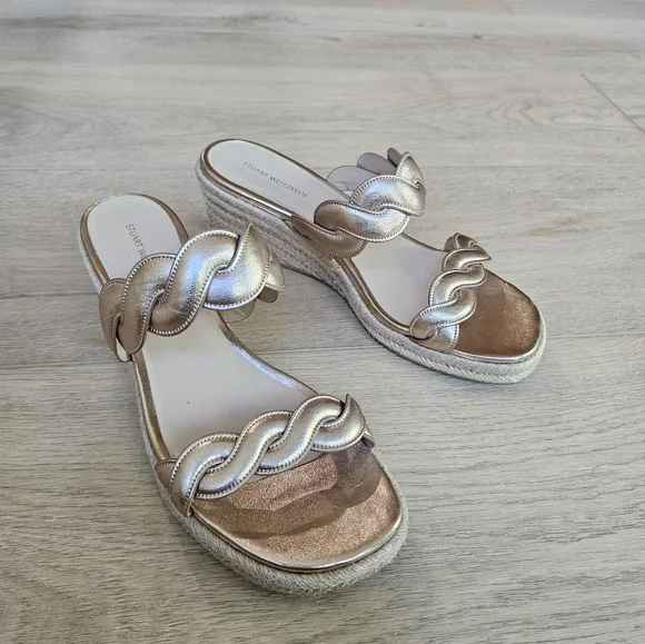 Stuart Weitzman Twist Espadrille Wedge Sandals Rose Gold, Size 9.5 - Picture 4 of 9